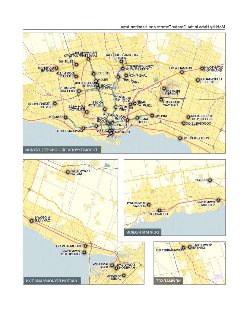 Map of mobility hubs in the GTA and Hamilton